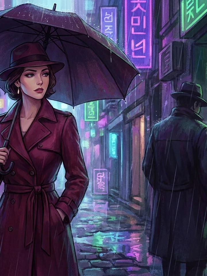 Character relit for a rain-lit street